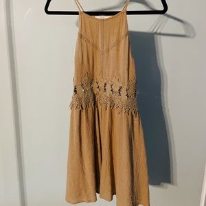 Lush mustard yellow mini dress embroidered small